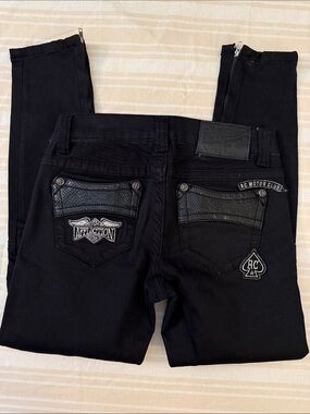 Affliction “Raquel”Skinny Black Moto Pocket Detail Jeans